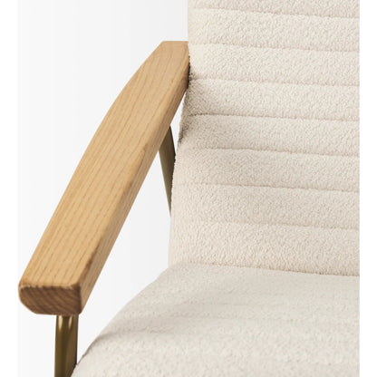 Grosjean Upholstered Accent Chair by Mercana in cream. Made from fabric in a transitional style.