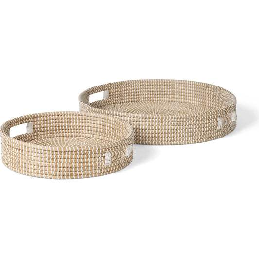 Kalama Trays (Set of 2) by Mercana in brown, white. Made from seagrass in a unique style.