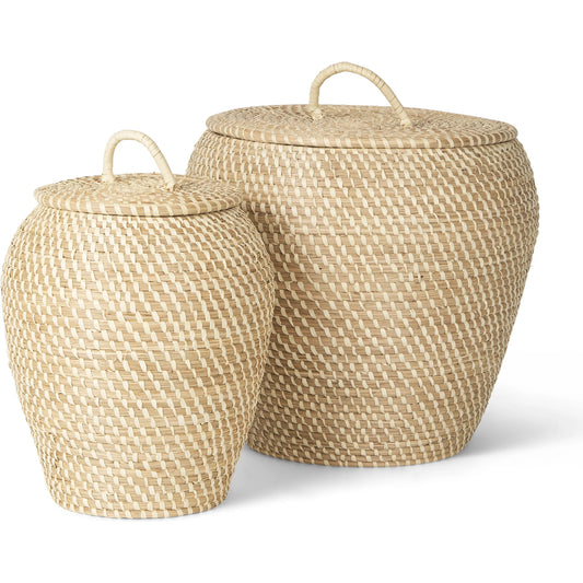 Kalopa Floor Baskets (Set of 2) by Mercana in brown. Made from seagrass in a unique style.