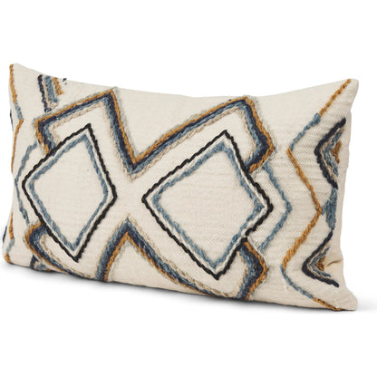 Kitt Lumbar Pillow Cover by Mercana in black, blue, yellow. Made from cotton blend in a rustic style.