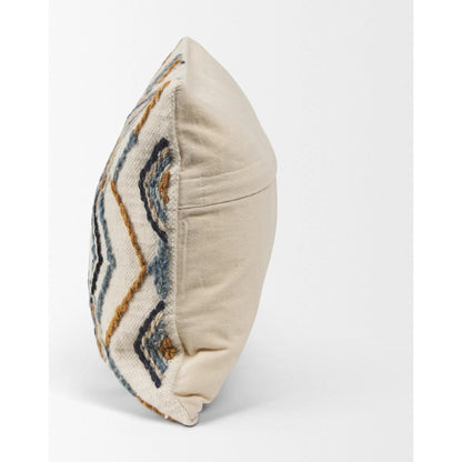 Kitt Lumbar Pillow Cover by Mercana in black, blue, yellow. Made from cotton blend in a rustic style.