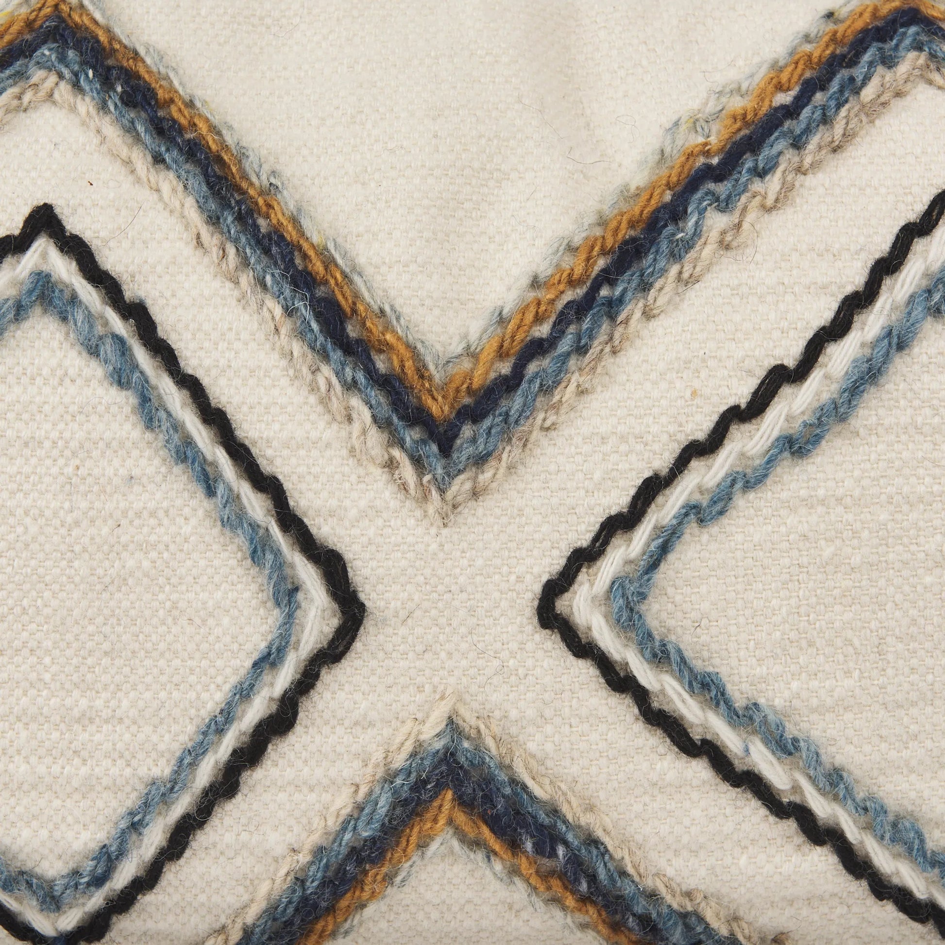 Kitt Lumbar Pillow Cover by Mercana in black, blue, yellow. Made from cotton blend in a rustic style.