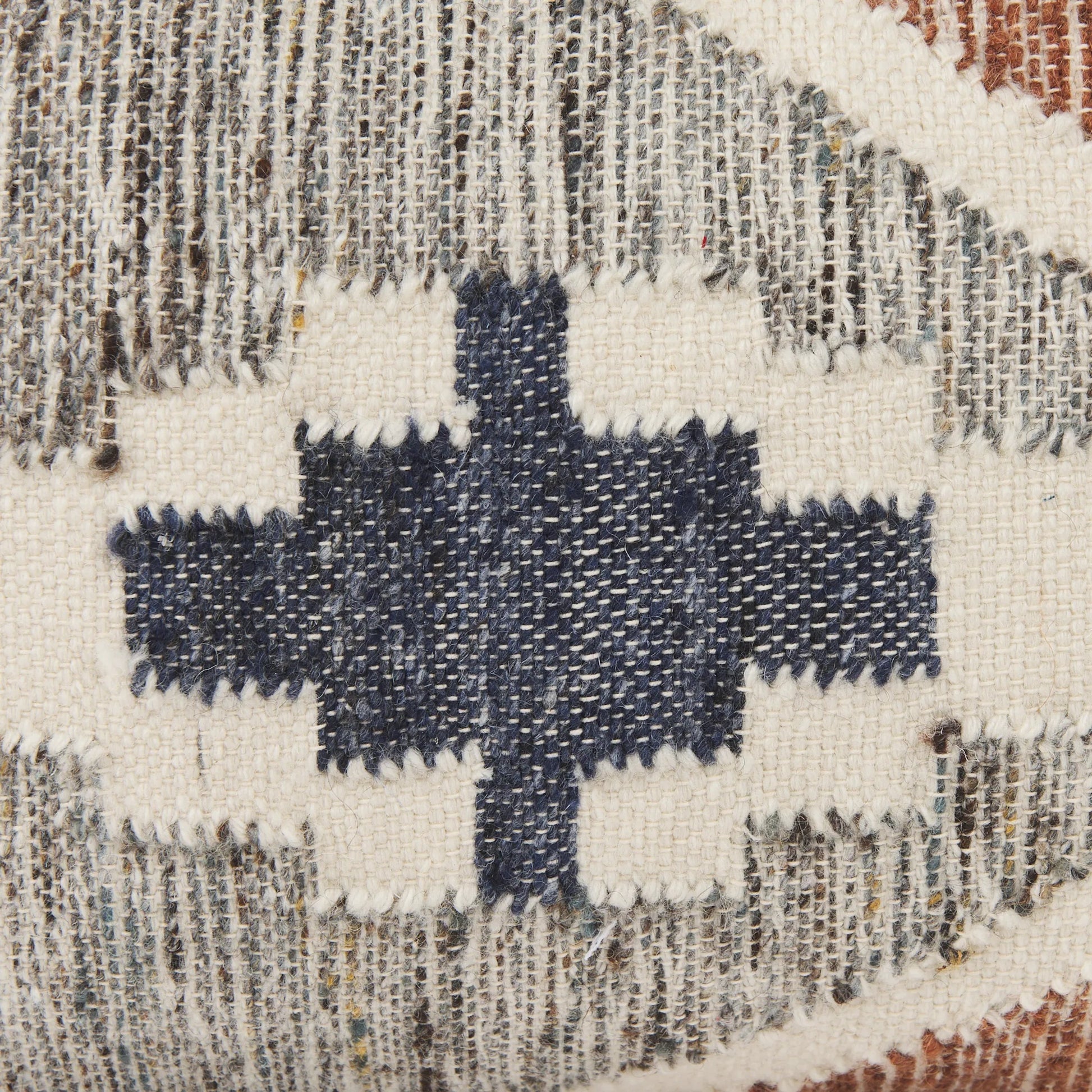 Kenzie Lumbar Pillow Cover by Mercana in blue. Made from cotton blend in a rustic style.