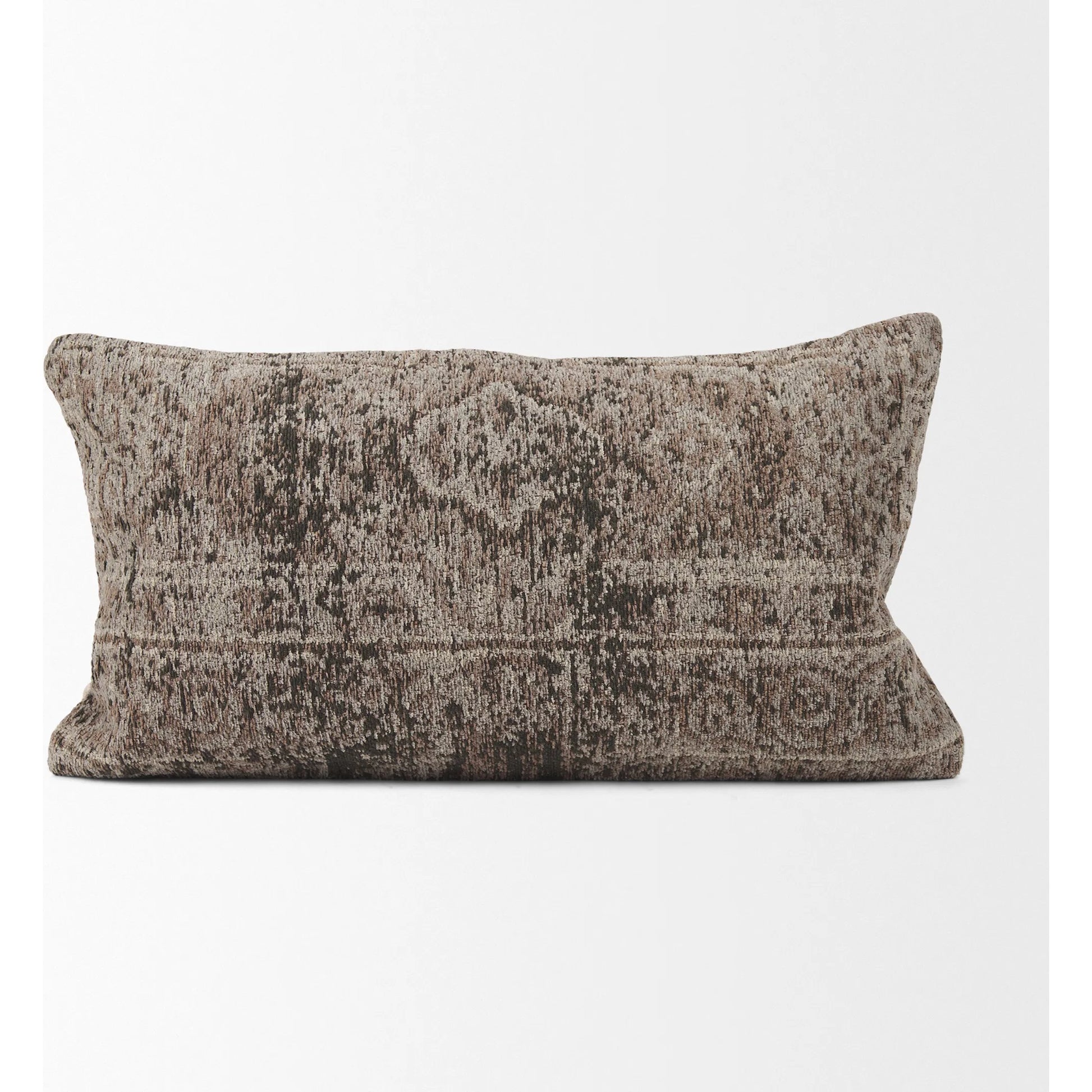 Khloe Lumbar Pillow Cover by Mercana in gray. Made from chenille in a traditional style.