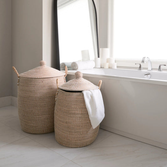 Kairi Floor Baskets (Set of 2) by Mercana in brown. Made from fabric in a unique style.
