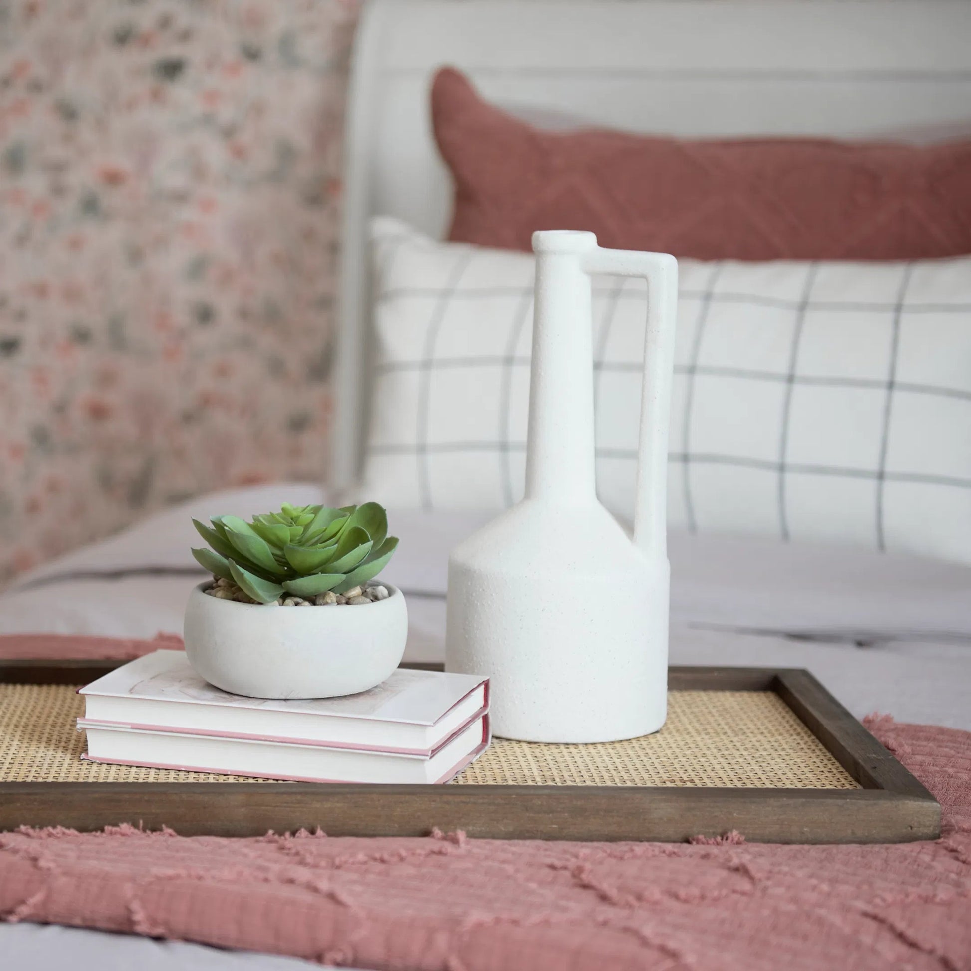 Burton White Jug Vase by Mercana in white. Made from ceramic in a modern style.