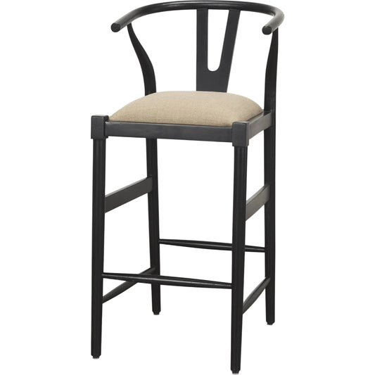Trixie Upholstered Seat Bar Stool by Mercana in black. Made from solid wood in a unique style.