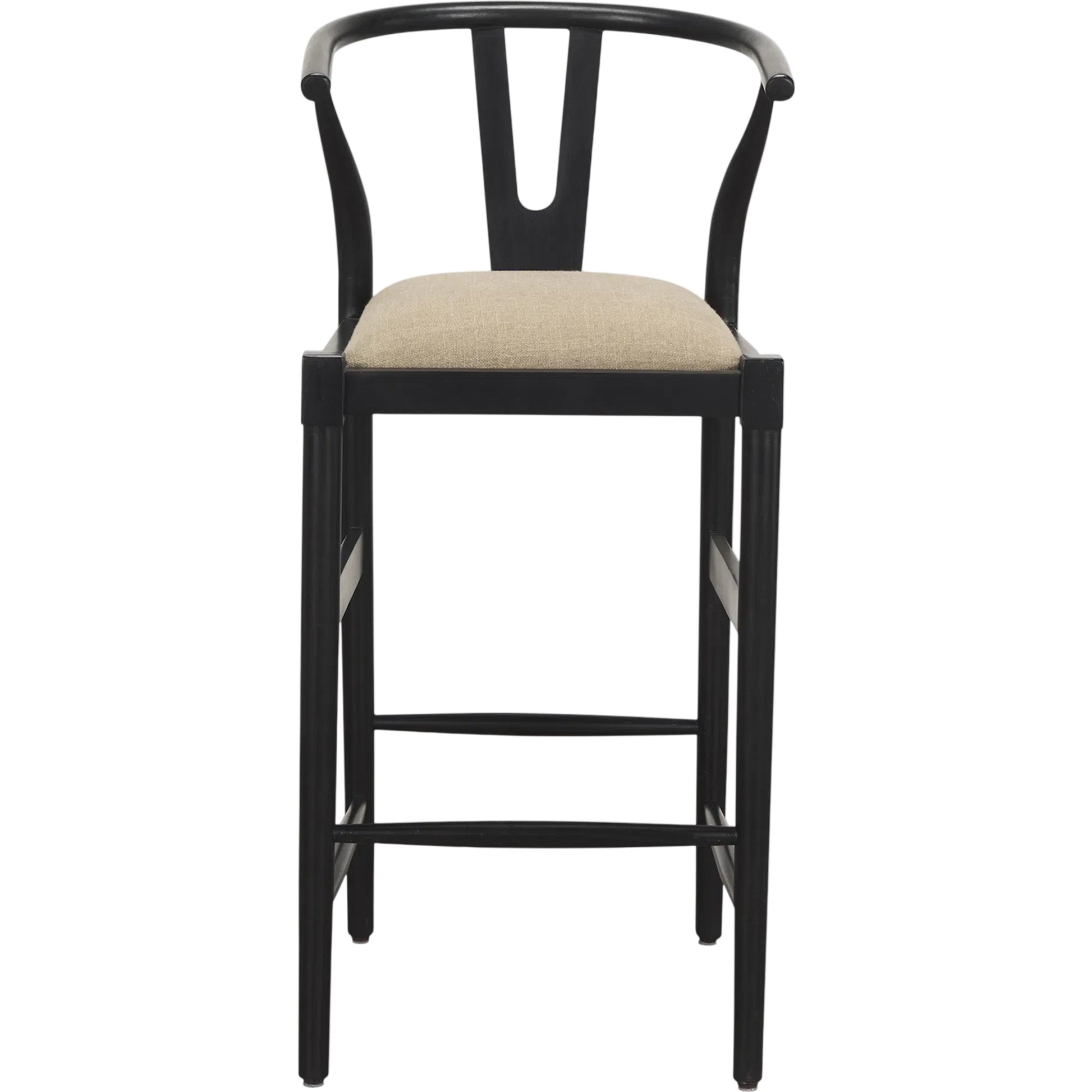Trixie Upholstered Seat Bar Stool by Mercana in black. Made from solid wood in a unique style.