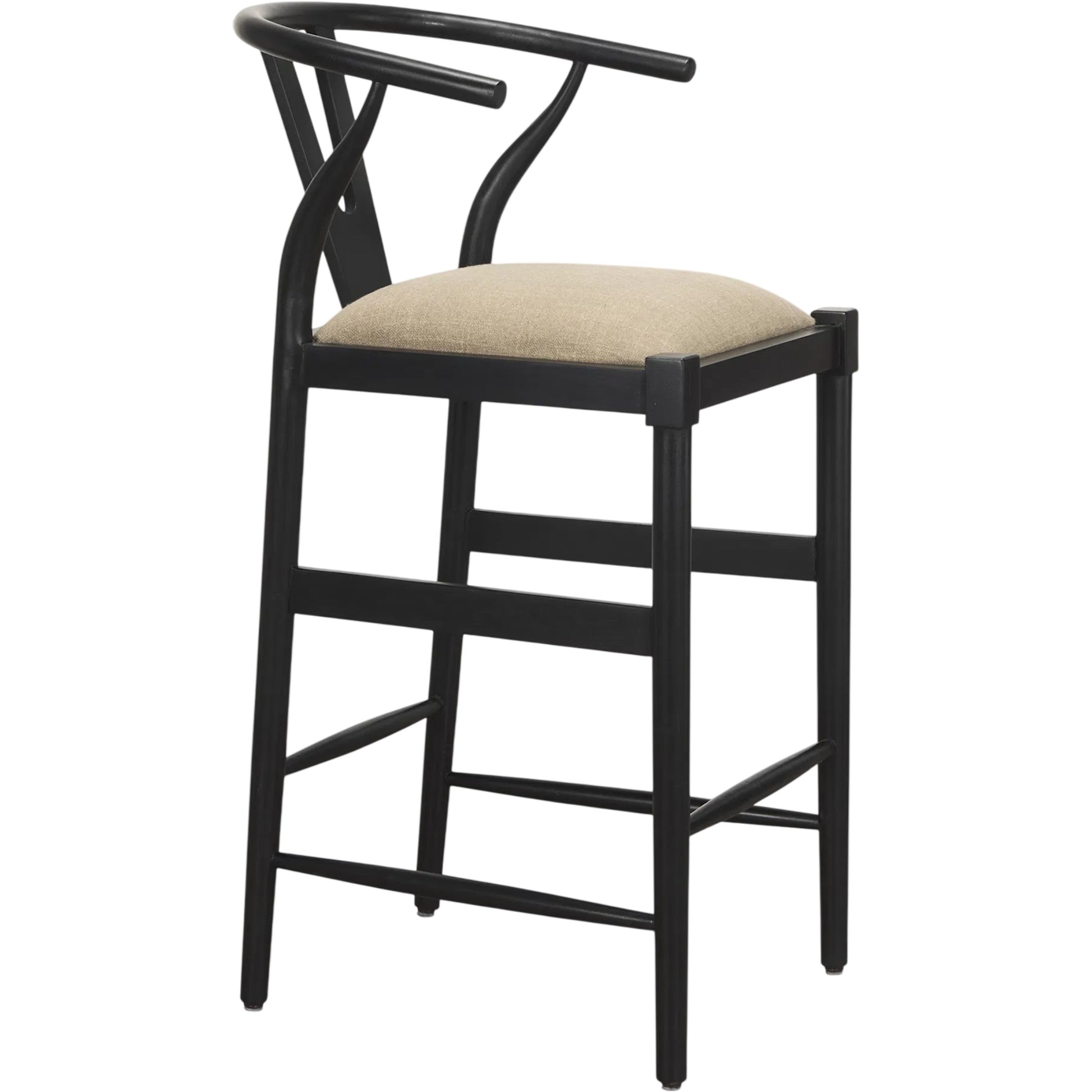 Trixie Upholstered Seat Bar Stool by Mercana in black. Made from solid wood in a unique style.