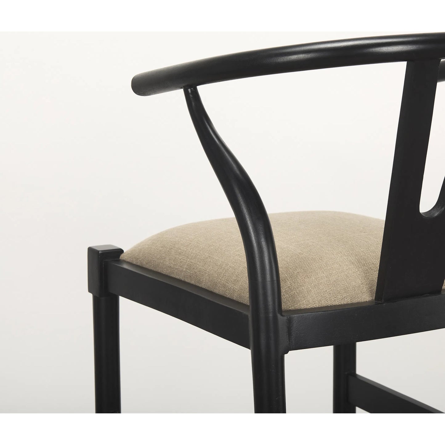 008 SI-2527781 | Closeup | Trixie Upholstered Seat Bar Stool by Mercana in black. Made from solid wood in a unique style.