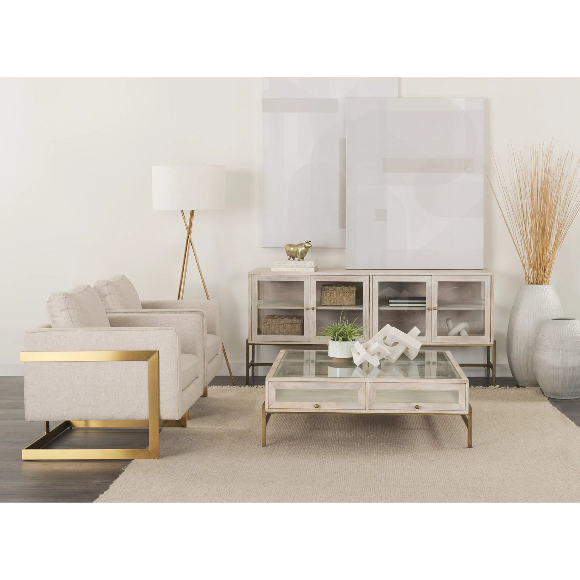 Arelius Sideboard by Mercana. Made from glass, solid wood, steel in a modern style.