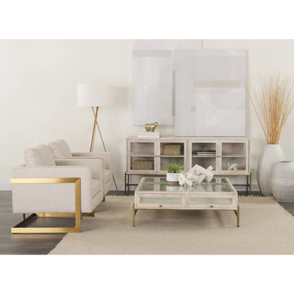 Arelius Sideboard by Mercana. Made from glass, solid wood, steel in a modern style.