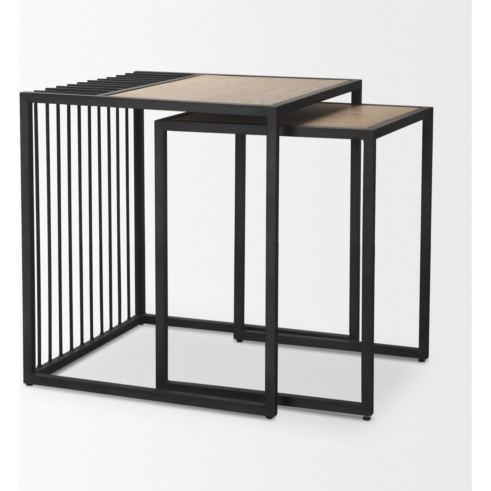 Miles Nesting End Tables by Mercana in black. Made from metal in a transitional style.