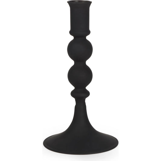 Haute Matte Black Blown Glass Candlestick by Mercana in black. Made from metal in a unique style.