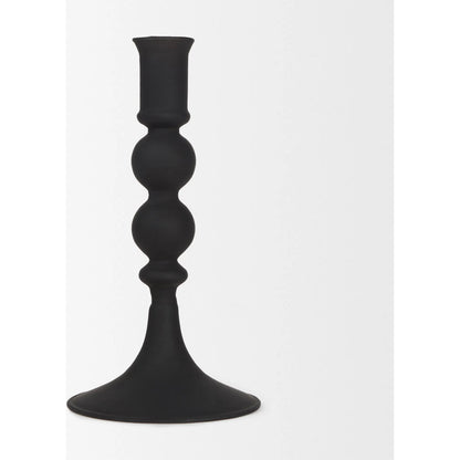 Haute Matte Black Blown Glass Candlestick by Mercana in black. Made from metal in a traditional style.