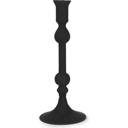 Haute Matte Black Blown Glass Candlestick by Mercana in black. Made from metal in a traditional style.