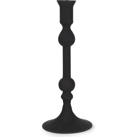 Haute Matte Black Blown Glass Candlestick by Mercana in black. Made from metal in a unique style.
