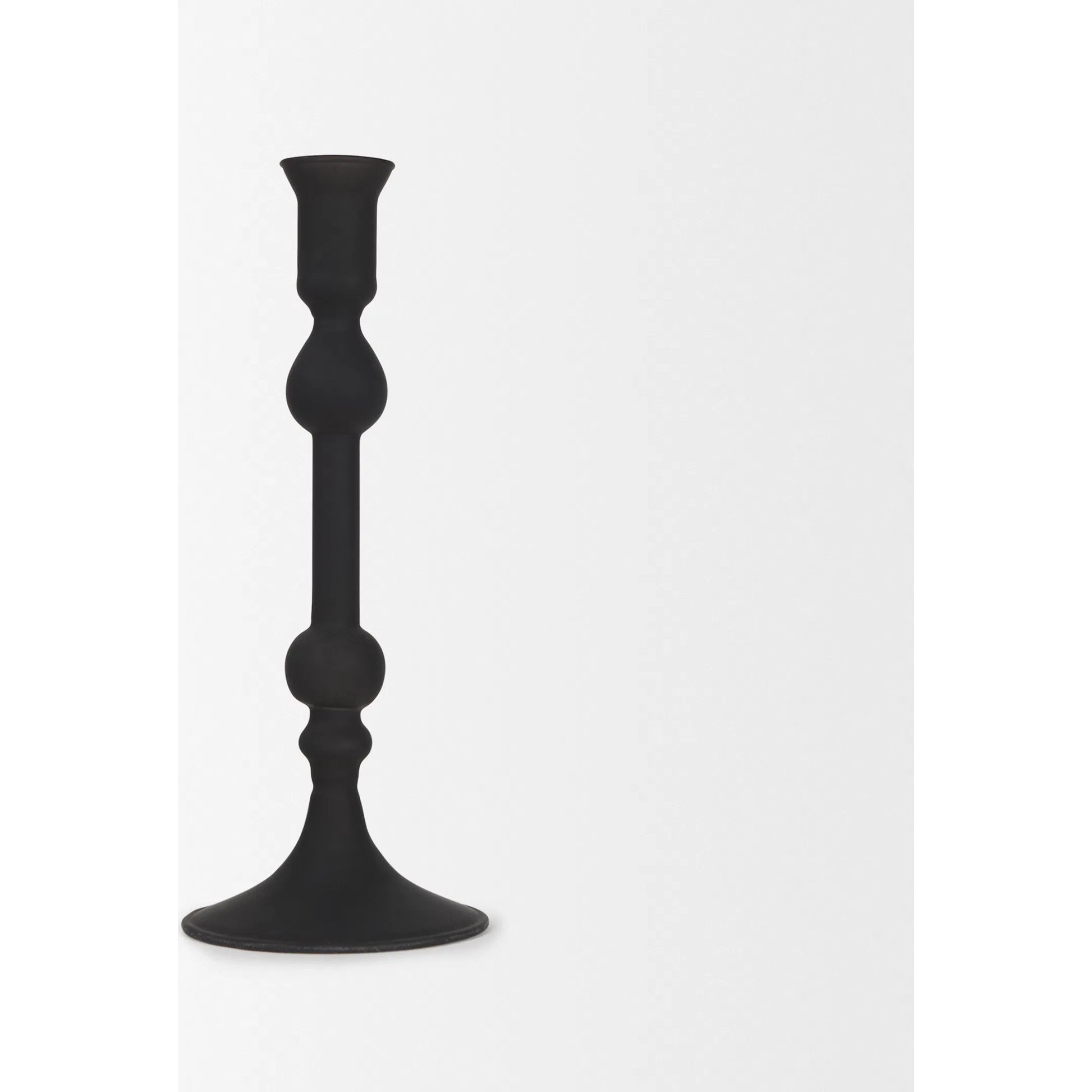 Haute Matte Black Blown Glass Candlestick by Mercana in black. Made from metal in a traditional style.