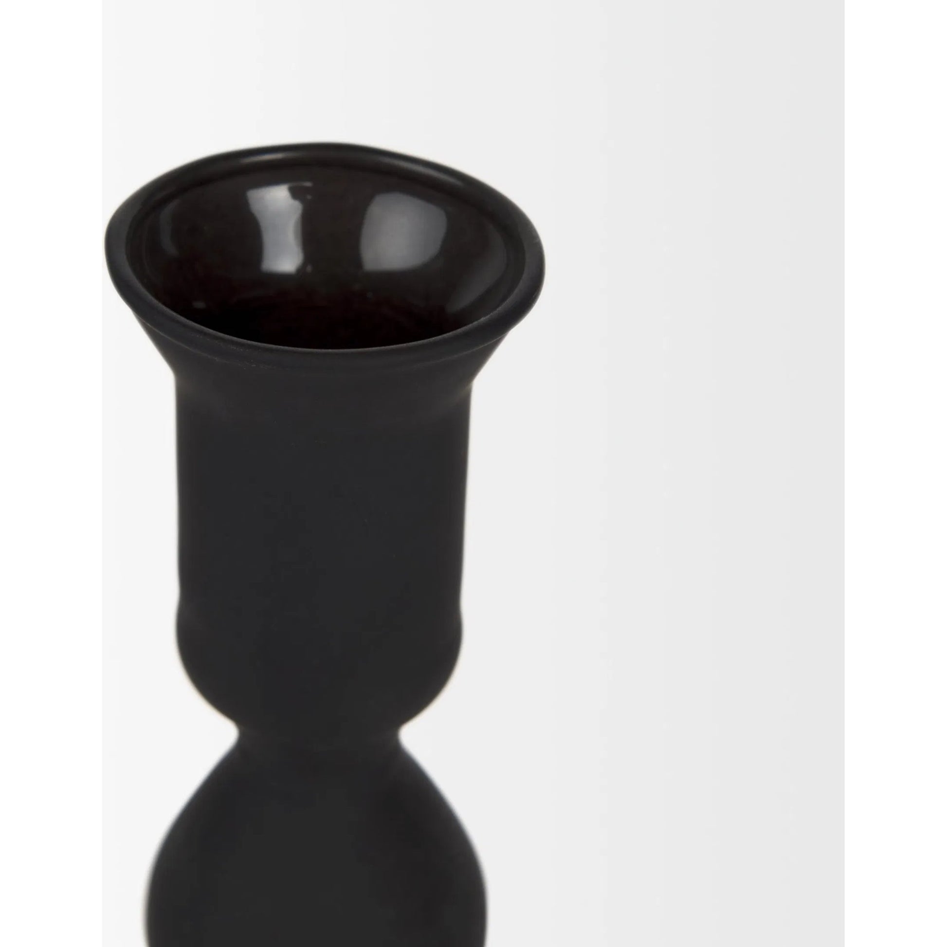 Haute Matte Black Blown Glass Candlestick by Mercana in black. Made from metal in a traditional style.