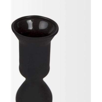 Haute Matte Black Blown Glass Candlestick by Mercana in black. Made from metal in a traditional style.