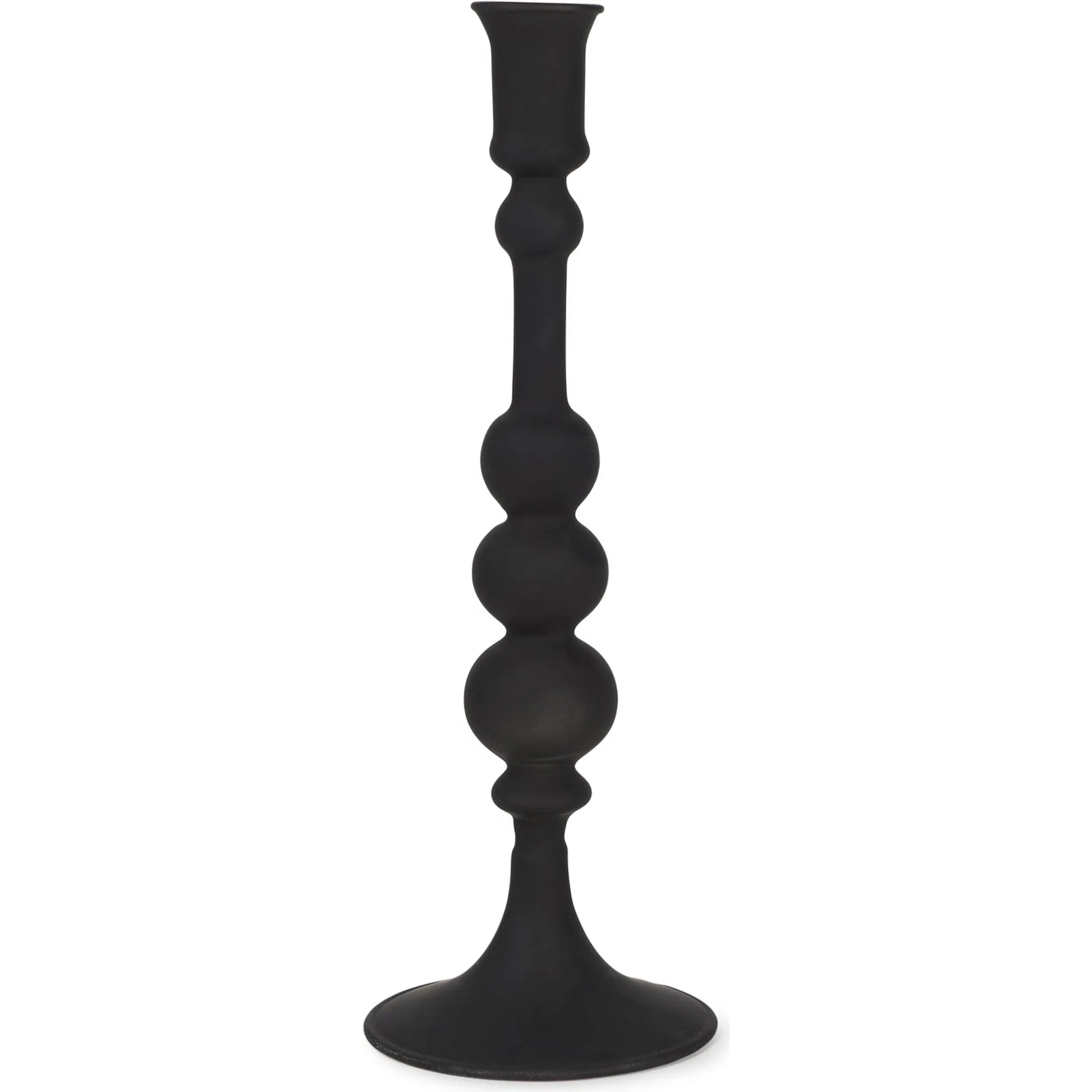 Haute Matte Black Blown Glass Candlestick by Mercana in black. Made from metal in a traditional style.