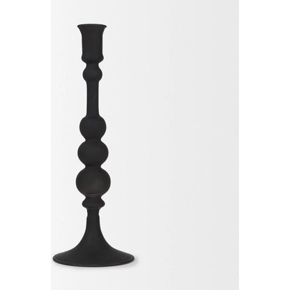 Haute Matte Black Blown Glass Candlestick by Mercana in black. Made from metal in a traditional style.