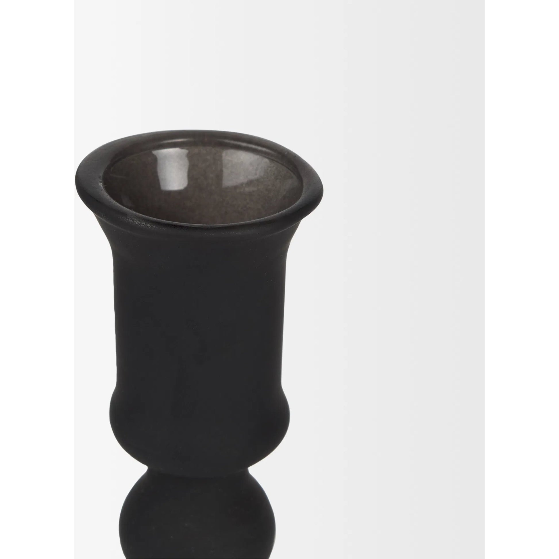 Haute Matte Black Blown Glass Candlestick by Mercana in black. Made from metal in a traditional style.