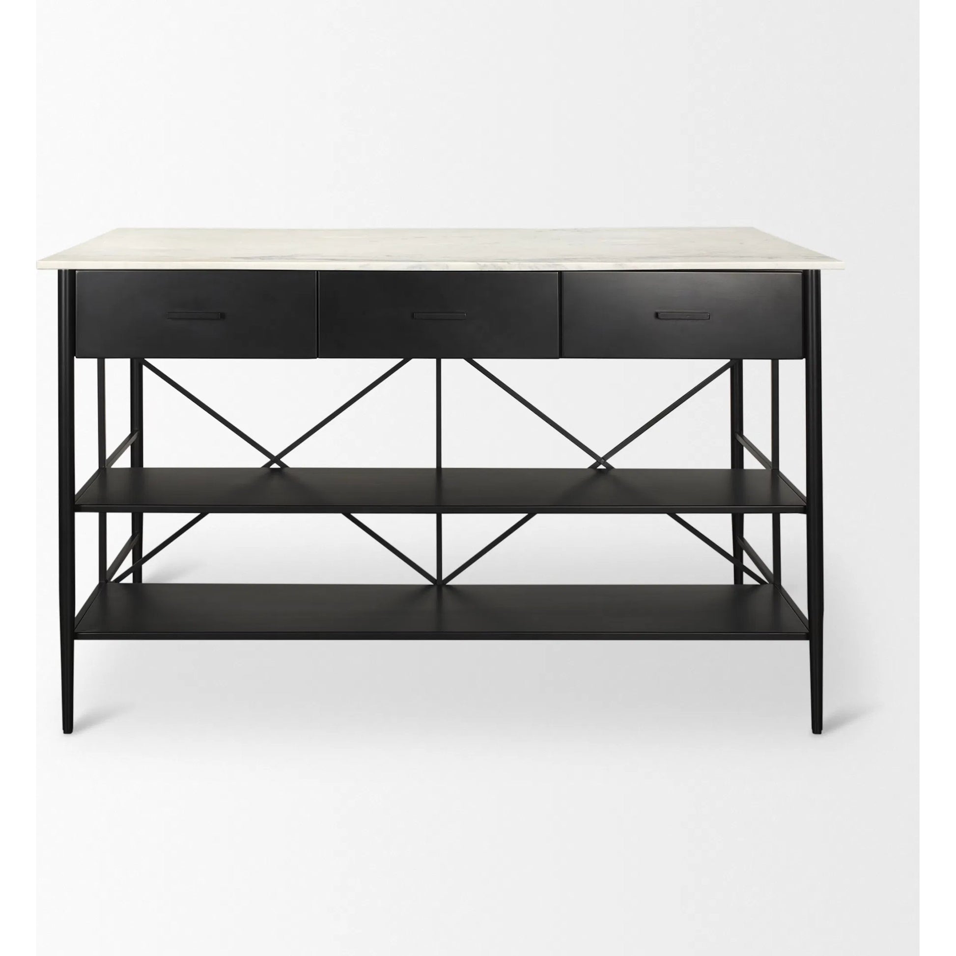 Amika Kitchen Island by Mercana in white, black. Made from iron in a unique style.