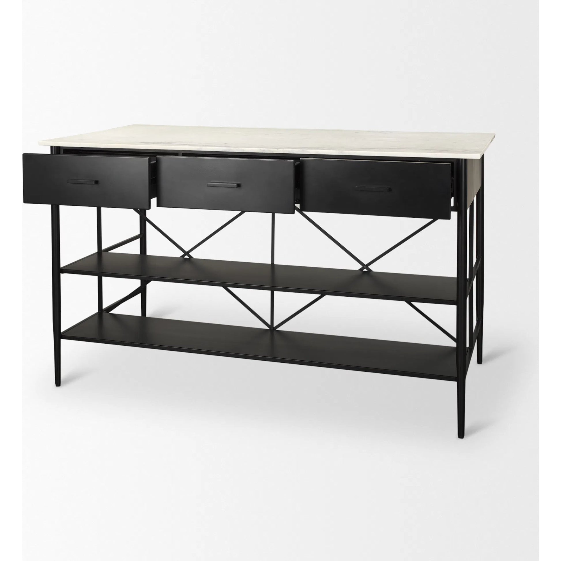 Amika Kitchen Island by Mercana in white, black. Made from iron in a unique style.