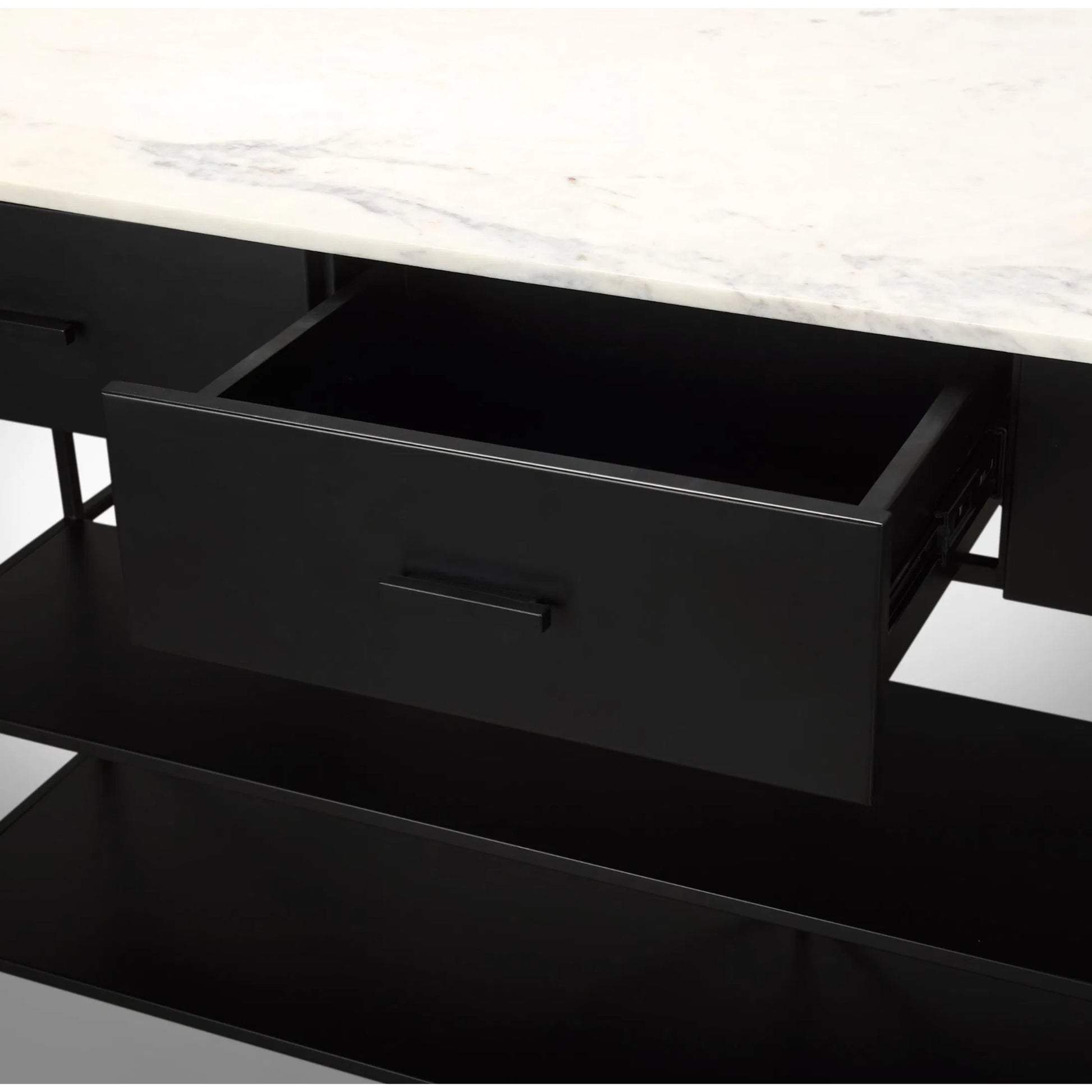 Amika Kitchen Island by Mercana in white, black. Made from iron in a unique style.