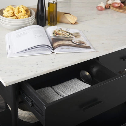 Amika Kitchen Island by Mercana in white, black. Made from iron in a unique style.