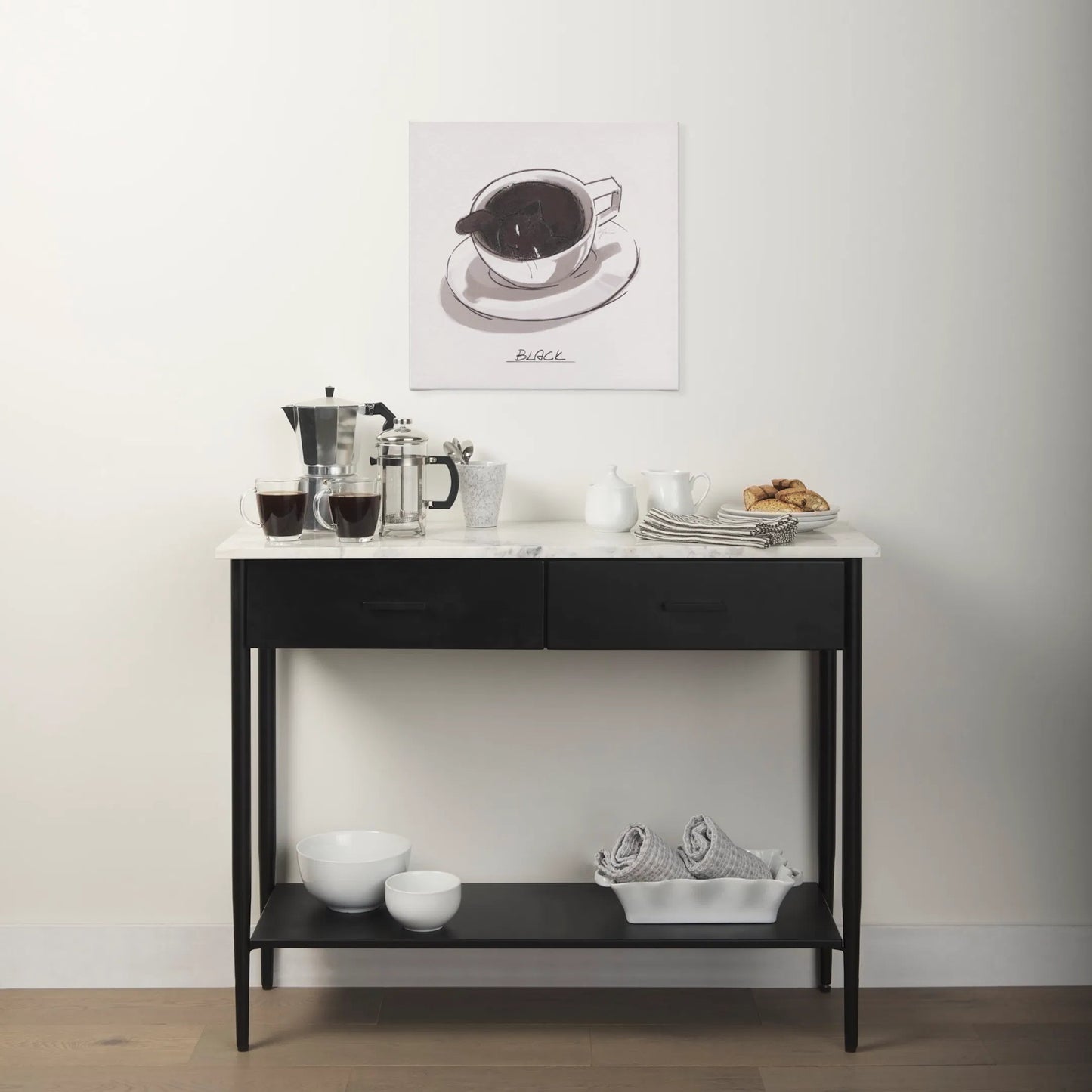 023 SI-2369908 | Lifestyle | Amika Console Table by Mercana in white, black. Made from metal in a modern style.