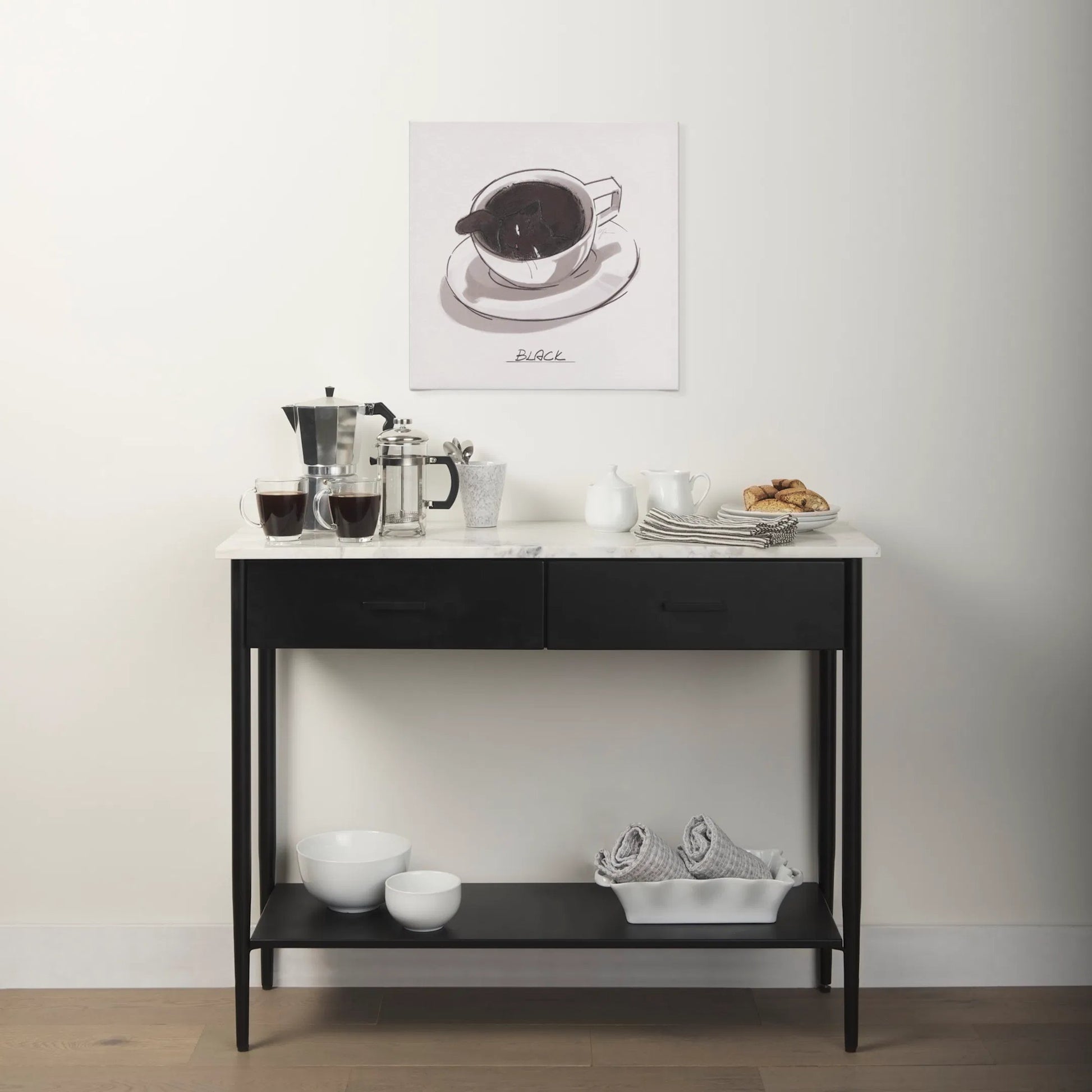 Amika Console Table by Mercana in white, black. Made from metal in a unique style.
