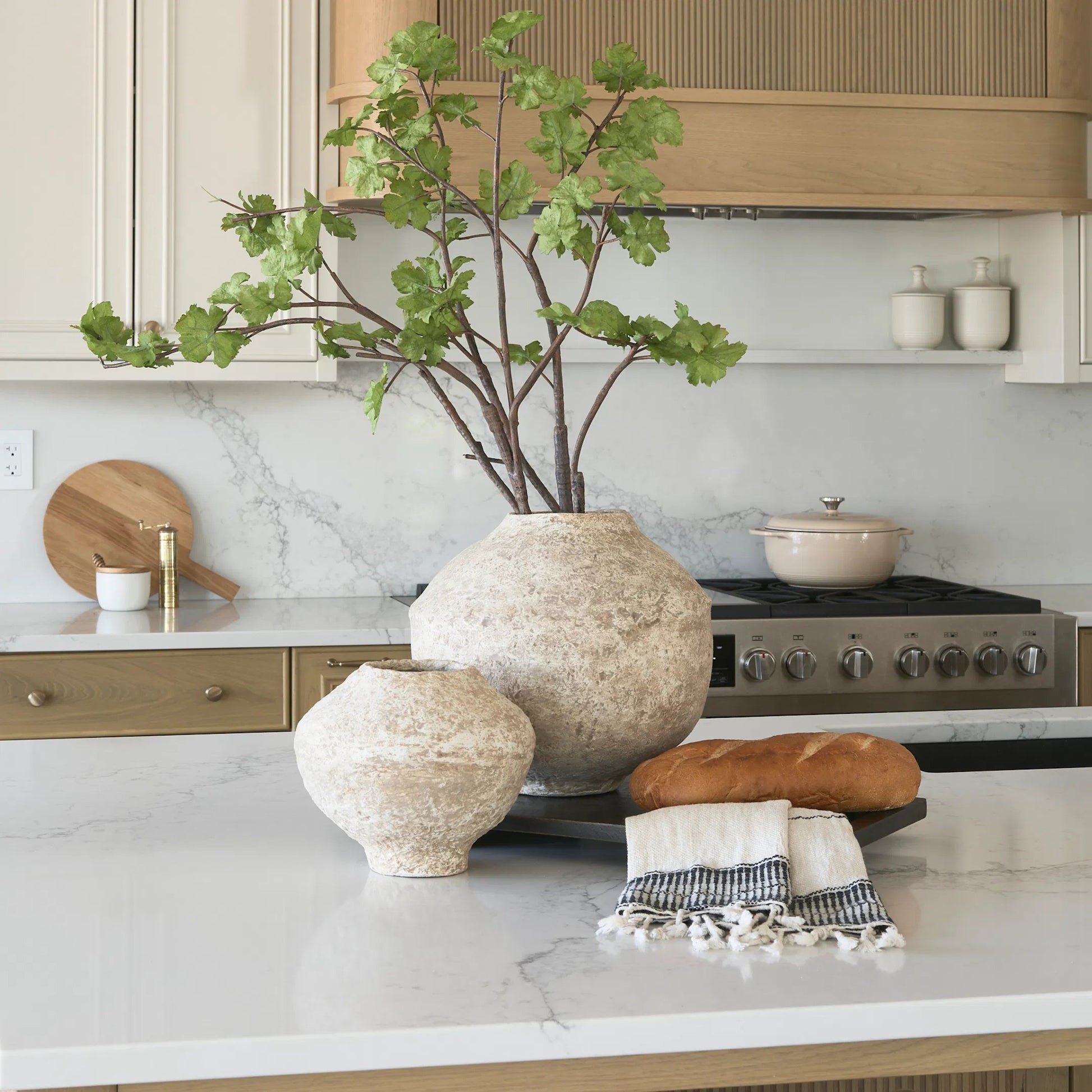 Ritu Pot by Mercana in beige. Made from paper in a rustic style.
