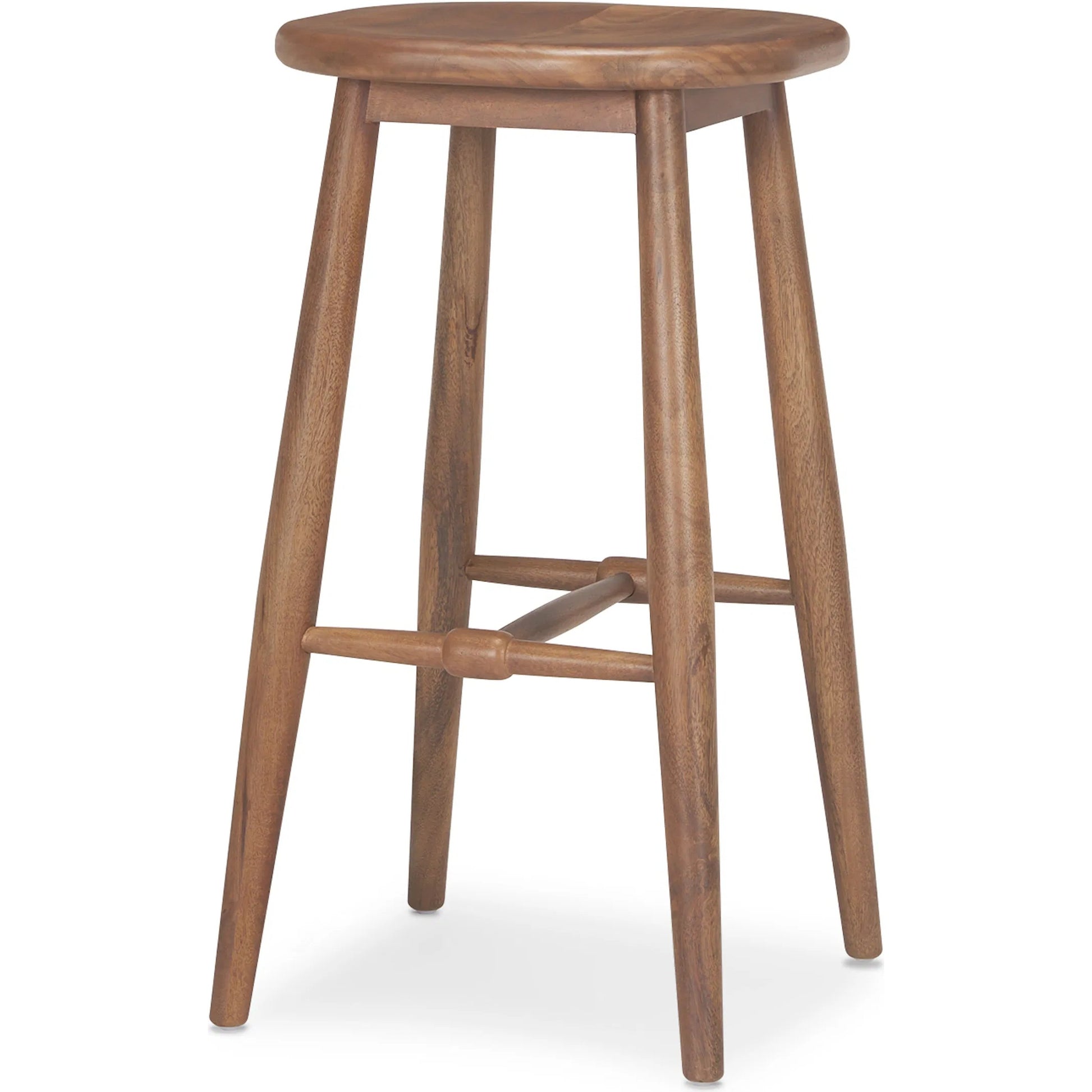 Ernest Bar Stool by Mercana in brown. Made from solid wood in a transitional style.