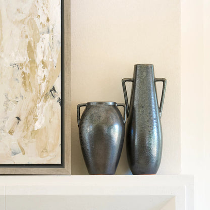 Kora Double Ear Vase by Mercana in gray. Made from ceramic in a modern style.