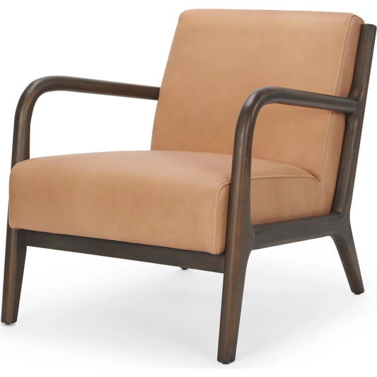 Cashel Leather Accent Chair by Mercana in tan. Made from solid wood in a unique style.