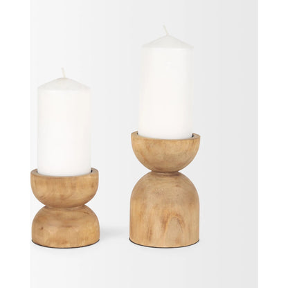 Aleena Wooden Candle Holder by Mercana in brown. Made from solid wood in a transitional style.