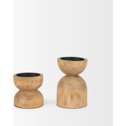 Aleena Wooden Candle Holder by Mercana in brown. Made from solid wood in a transitional style.