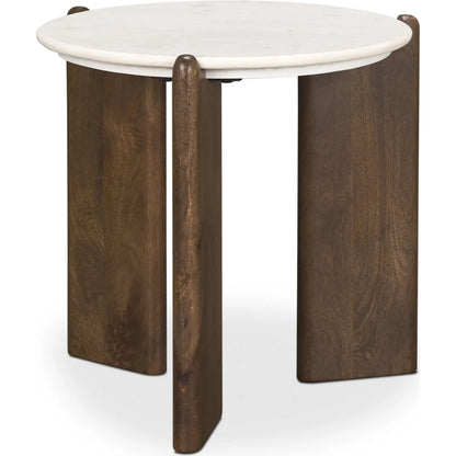 Rumer Side Table by Mercana in brown. Made from solid wood in a modern style.