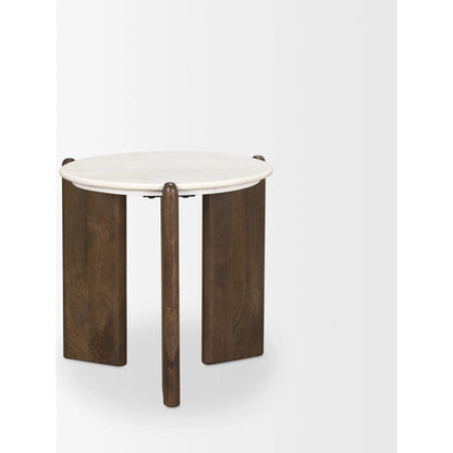 Rumer Side Table by Mercana in brown. Made from solid wood in a modern style.