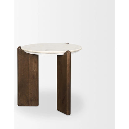 Rumer Side Table by Mercana in brown. Made from solid wood in a modern style.