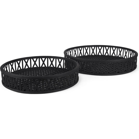 Thea Matte Trays by Mercana in black. Made from wicker in a rustic style.