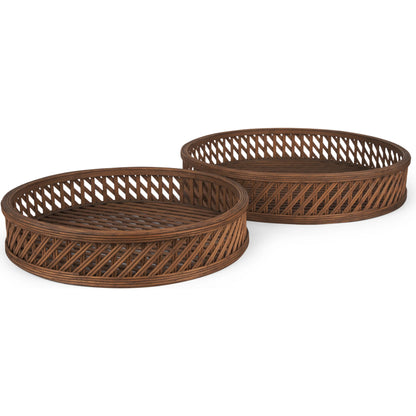 Thala Round Tray by Mercana in brown. Made from wicker in a rustic style.