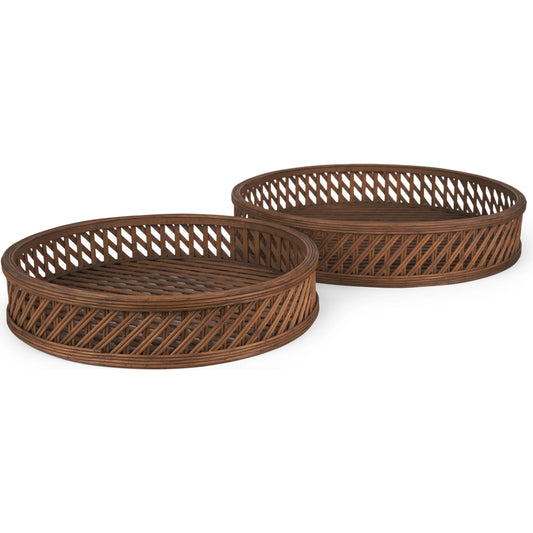 Thala Round Tray (Set of 2) by Mercana in brown. Made from wicker in a unique style.