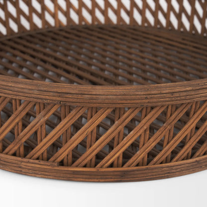 Thala Round Tray by Mercana in brown. Made from wicker in a rustic style.