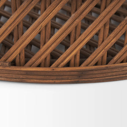 Thala Round Tray by Mercana in brown. Made from wicker in a rustic style.