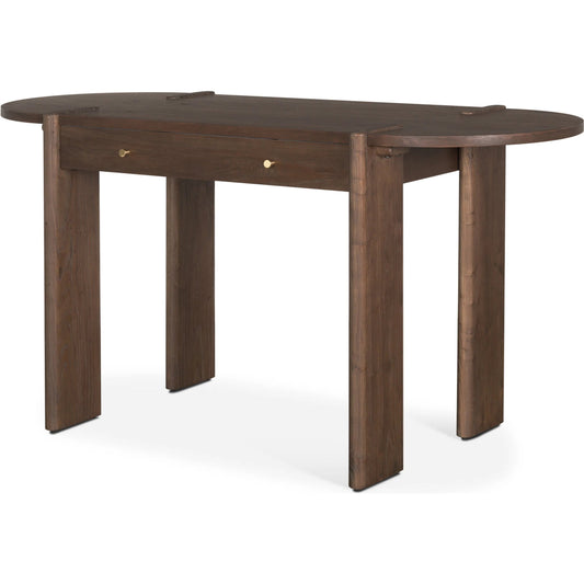 Sohan Desk by Mercana in dark brown. Made from manufactured wood in a unique style.