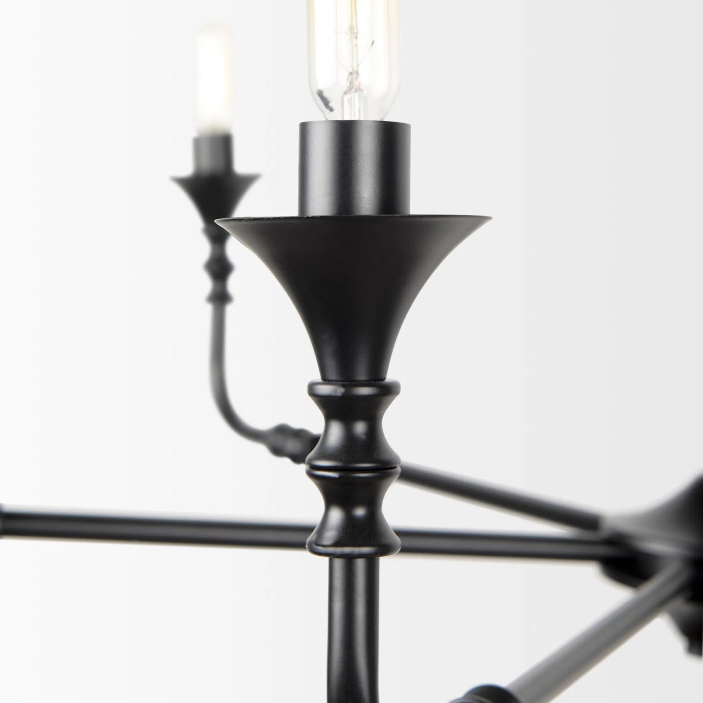 031 SI-2370415 | Closeup | Gabriel Chandelier by Mercana in black. Made from metal in a traditional style.