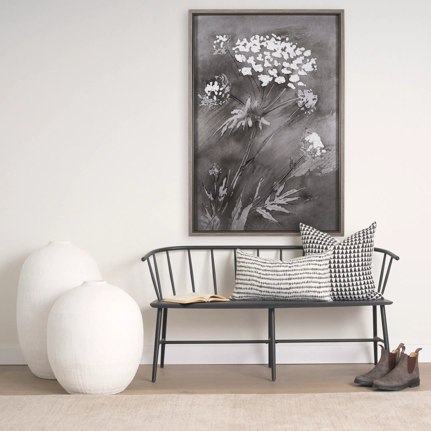 053 SR-746300 | Lifestyle | Karakum I Textured Vase by Mercana in white. Made from ceramic in a coastal style.